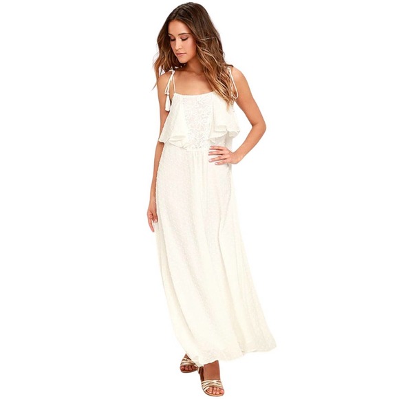 Moon River Dresses & Skirts - Moon River Maxi Dress Now and Always Ivory Lace Flounce Anthropologie